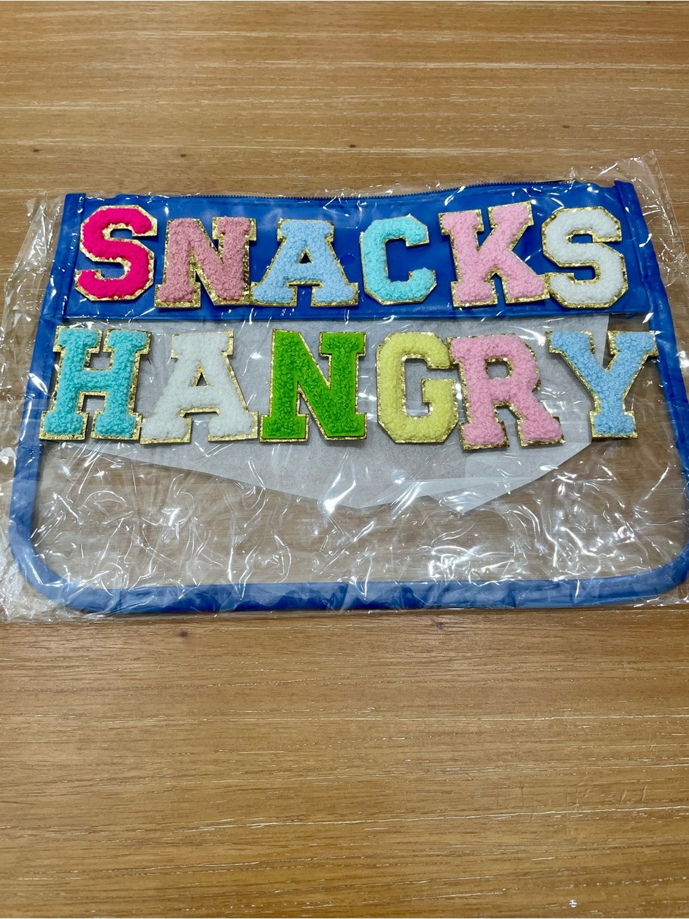 Clear Zip Pouch with Chenille Letters - DIY - SNACKS
